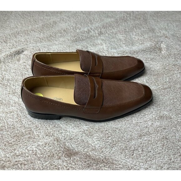 Calvin Klein Junberg Brown Leather Penny Loafers Men\'s Dress Shoes NWOB main image 8